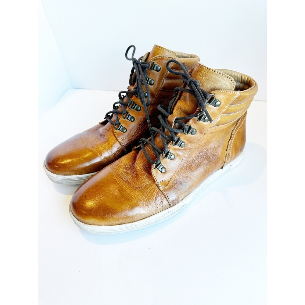 Bed Stu Men Workshop Tan Leather High Top Lace Up Sneakers Boots Size 13 USA